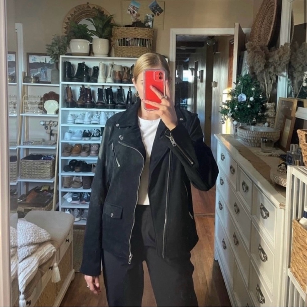H&M heavy black suede motto jacket